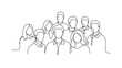 © Budi Studio - A minimalist continuous line drawing depicts a diverse group of nine people standing together, showcasing unity and community.