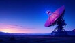 © Imagination-Studio - Giant satellite dish antenna silhouetted against a dramatic twilight sky with hues of purple and pink