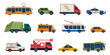 © Elena - Bright cartoon doodle set of city transport for kids. Cute cars, taxi, tram, bus, trolleybus, ambulance, fire truck, police car, delivery van and garbage truck collection in a playful childlike style