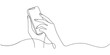 © Creative Tania - Continuous one line drawing of gesture hands and touch the screen of smartphone. Making online stories or streaming in social networks. Transaction on online. Gadget device concept