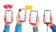 © jami - Hands holding smartphones with social icons, illustrating modern digital communication