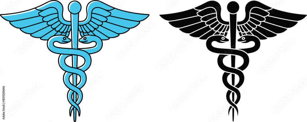 Caduceus medical symbol vector set featuring winged staff and snakes ...