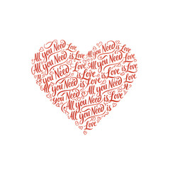  Love's Heartbeat: a heartwarming image composed of the timeless phrase All You Need is Love, artfully arranged within a heart shape, expressing affection and connection.
