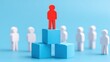 © Alokya - Leadership concept with red figure on blue cubes and team against blue backdrop