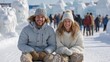 © Jane_S - Happy young caucasian couple enjoying a winter ice sculpture festival
