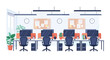 © Lyman Merrick - Contemporary open plan office workspace with rows of tidy desks, computers, ergonomic chairs, and wall-mounted notice boards.