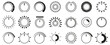 © top dog - Rotary knob and control dial icon set. Minimal circular regulators in black outline style. Technical vector symbols for interface