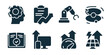 © stas111 - Science progress excellent icon collection. Set of engineering mind, analytics report, robotic arm, innovation cycle, verified knowledge, digital upload, speed meter, energy grid icons