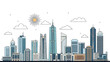 © Ahmad Stock - Modern City Skyline Outline Illustration Featuring Prominent Skyscrapers Under a Bright Sun with Clouds, Depicting Urban Development and Contemporary Architecture
