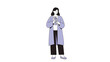 © Brett - illustration of a woman using a smartphone, standing confidently in casual attire with a friendly