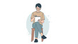 © Ford - Modern digital nomad woman using tablet sitting on wooden chair in casual attire