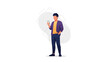 © Weru - Modern young man using smartphone in casual business attire standing against minimal abstract