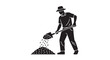 © Saika - Man in a hat vigorously shoveling soil or aggregate onto a heap, depicting manual labor