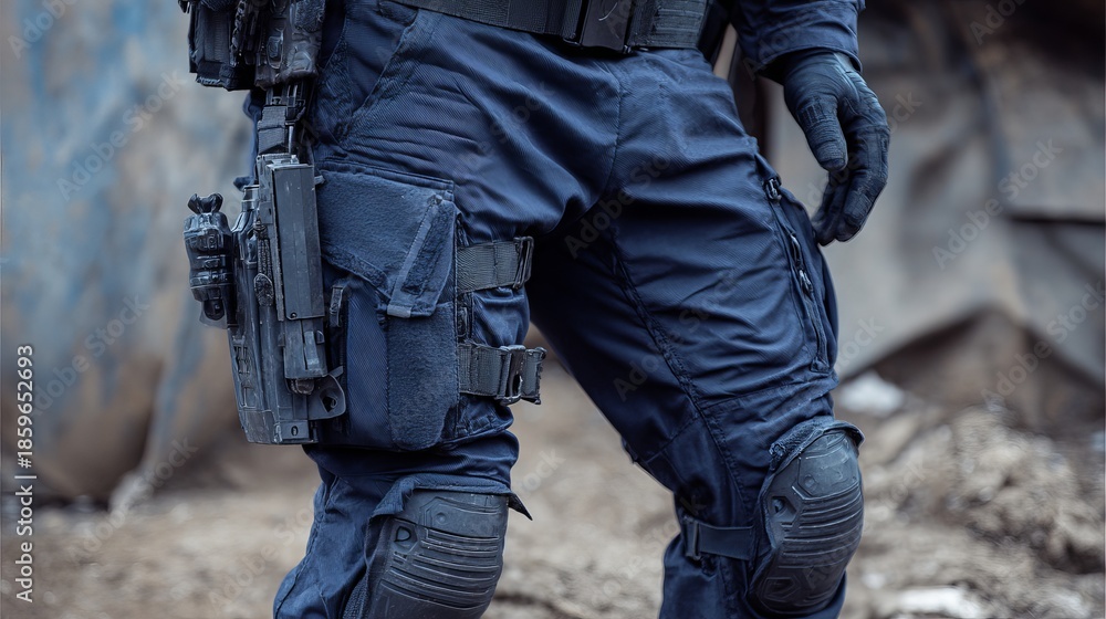 matching navy blue tactical pants with utility pockets