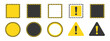 © HAPPY - Yellow black caution sign, warning round and square banners, attention symbols, safety alert vector illustration, isolated on white background.
