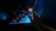 © InfiniteFlow - A modern digital interface illustrates data visualization with graphs and metrics, depicting growth trends. A hand interacts with the touchscreen, showcasing analytics and insights. Scalp