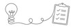© Mirikiteki - Light bulb connected to checklist symbolizing completed idea, solution and task management. Minimalist continuous line art concept for productivity, planning, success and problem solving