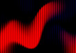 © DesignSells - Abstract neon wave with bold red sine ribbon and blue lines on a dark background, conveying energy, motion, digital artistry and futuristic design for striking visual impact
