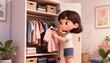 © Pavel - A sweet girl tidies her room and hangs clothes in a neatly organized closet. Charming cleaning and helping her parents, creating an organized home life.