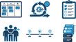 © Sriyani - Business teamwork collaboration and network infrastructure icons with people groups servers organizational chart in blue tones for corporate communication technology systems and professional team