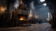 © Gun - A Captivating Steam-Powered Workshop Scene with Glowing Furnace and Dramatic Lighting, Showcasing Vintage Tools and Atmosphere