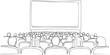 © Assem - eople sit cinema hall back rear view looking at screen continuous one line drawing. Hand drawn audience cinema, theatre vector silhouette. Crowd of people in the auditorium contour illustration
