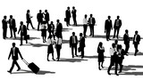 Silhouette of Diverse Business People Crowd Walking and Interacting on White Background
