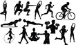 © Josna - Black vector silhouettes of men and women running and playing different sports