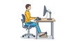 © Chalit - A clear illustration of a person sitting with proper ergonomic posture, using an adjustable chair, monitor arm, and footrest for spinal health.