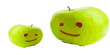 © kaira - Two red and green apples smiling and crying on white background. Concept of hypocrisy to hide feelings of emotion hold your sadness joy couples in romantic relationships and pair family