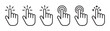 © Mojnur - Five simple line art icons illustrating hand pointing and touching digital screen with subtle press indication effects