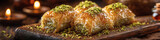 Turkish baklava dessert rolls with pistachios