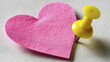 © Image4u - Pink heart note paper heart yellow pin reminder office love romance message paper stationery pinned together playfully on surface
