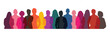 © Aaliayah - Multi-colored transparent silhouettes of men and women, multiply mode, a group of standing business people. Diverse people group silhouette. Flat vector illustration isolated on background