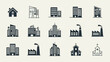 © intan yn - Collection of diverse building icons representing different architectural styles and purposes.