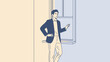 © Tendra - Young professional man in smart casual attire checking mobile device at window in modern office