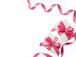 © PixelPulse Creative - Two white gift boxes with pink ribbons and bows isolated on transparent background for birthday or holiday concept