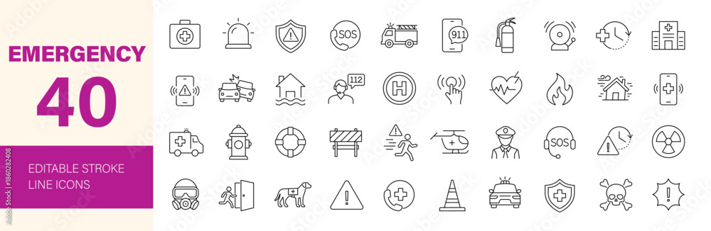 Emergency icon set. Editable line icons. Vector illustration. Stock ...