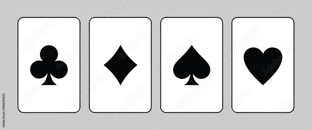 Playing card suits set with spades diamonds clubs hearts, traditional deck of poker cards isolated on gray
