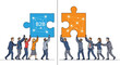© unikhan - Business people connecting B2B puzzle pieces symbolizing partnership and collaboration.