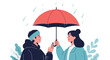 © Md - Two people sharing an umbrella in the rain offering each other support and kindness.