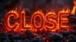 © Mujhid_Muneer - The word close rendered in molten, fiery, glowing orange and red letters engulfed by intense licking flames atop dark volcanic rock