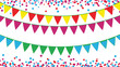 © RJ - Creativity - Seamless vector illustration of a colorful ribbon and triangle flag bunting garland perfect for a birthday party celebration or carnival border decoration