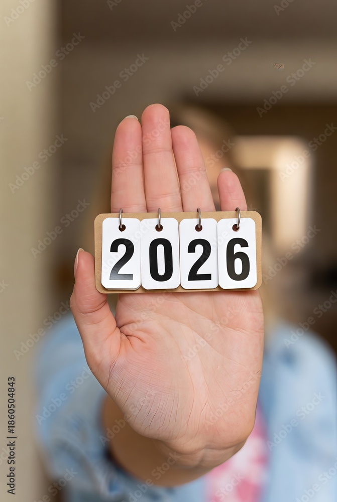 Woman holding a sign with the year 2026, Hands holding 2026 calendar ...
