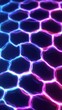 © GodNopparat - Hexagonal Grid: A vibrant, glowing grid with a honeycomb pattern radiates a mesmerizing spectrum of electric blue and radiant pink, creating a visually captivating futuristic and high-tech display.
