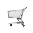 © MdShagarAli - Empty silver metal shopping cart side view isolated on white background, supermarket trolley concept.
