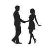 © Анна Заиченко - Man dances with a girl holding her hand logo in full-length side view. Сouple silhouette graphic design. Isolated on white background