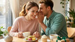 © Olga - Young couple sharing sweet whispers while enjoying coffee and desserts