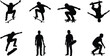© MDBELAL - Skateboarder silhouettes action tricks skateboarding urban sport youth lifestyle isolated black white illustration extreme motion concept