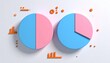 © Arfi - Two 3D pie charts in blue and pink, with orange accents on a white surface